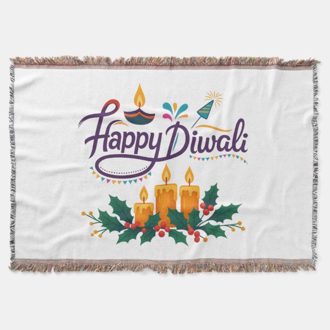Lycklig Diwali Throw Blanket Filt (Framsidan)