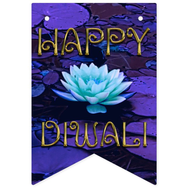 Lycklig Diwali Typography Lila Blommigt Lotus Flow Vimplar (Första flaggan)