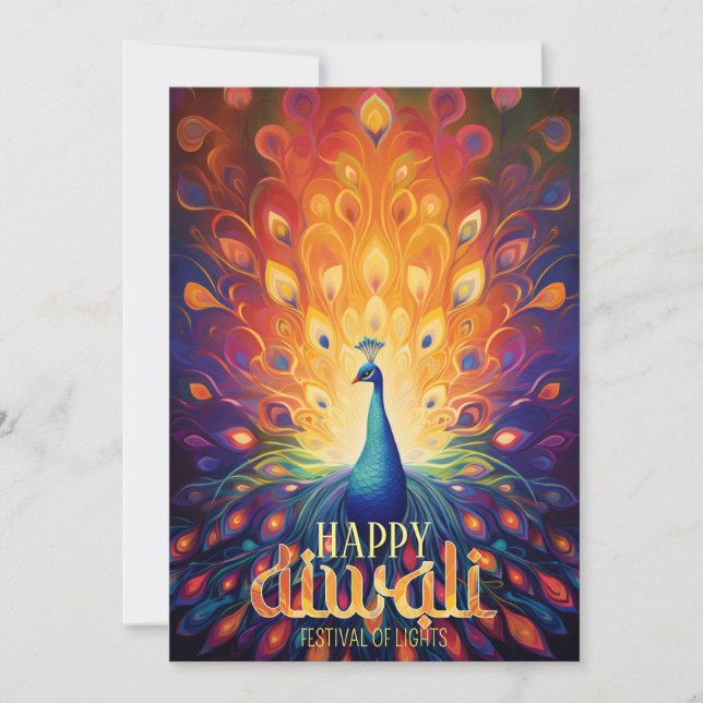 Lycklig Diwali Vibrant Peacock Festival Ljus Inbjudningar (Framsida)
