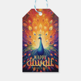 Lycklig Diwali Vibrant Peacock Festival Ljus Presentetikett