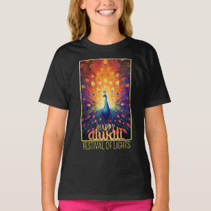 Lycklig Diwali Vibrant Peacock Festival Ljus T Shirt
