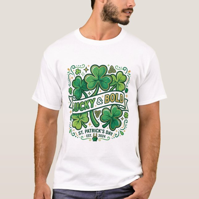 Lycklig & djärv Shamrock St. Patrick's Day-tröja T Shirt (Framsida)