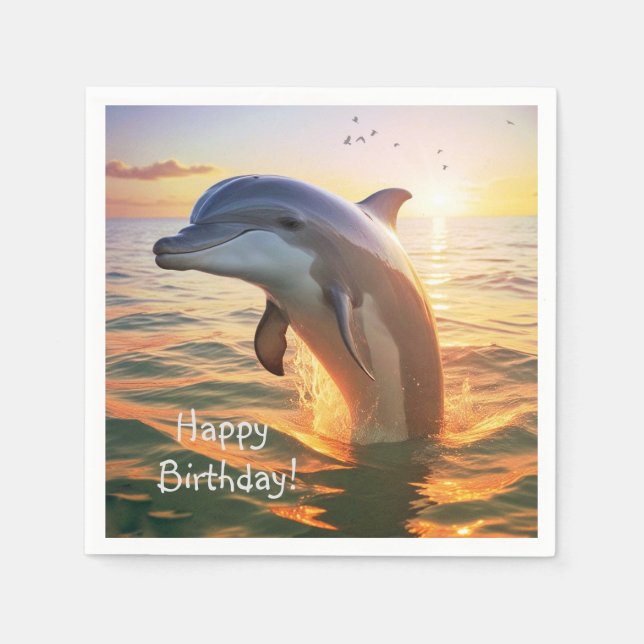 Lycklig Dolphin Birthday Pappersservett (Framsidan)