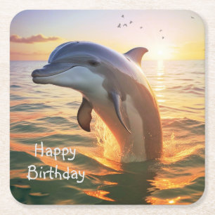Lycklig Dolphin Birthday Underlägg Papper Kvadrat