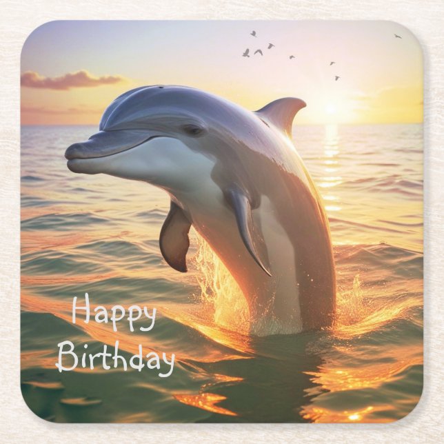 Lycklig Dolphin Birthday Underlägg Papper Kvadrat (Framsidan)