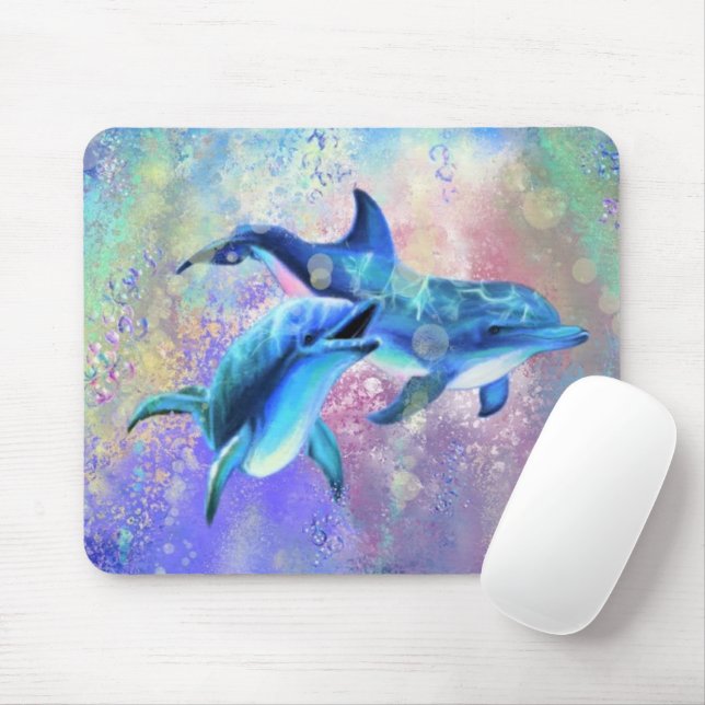Lycklig Dolphin Couple Mouse Pad - Familj Musmatta (Med mus)