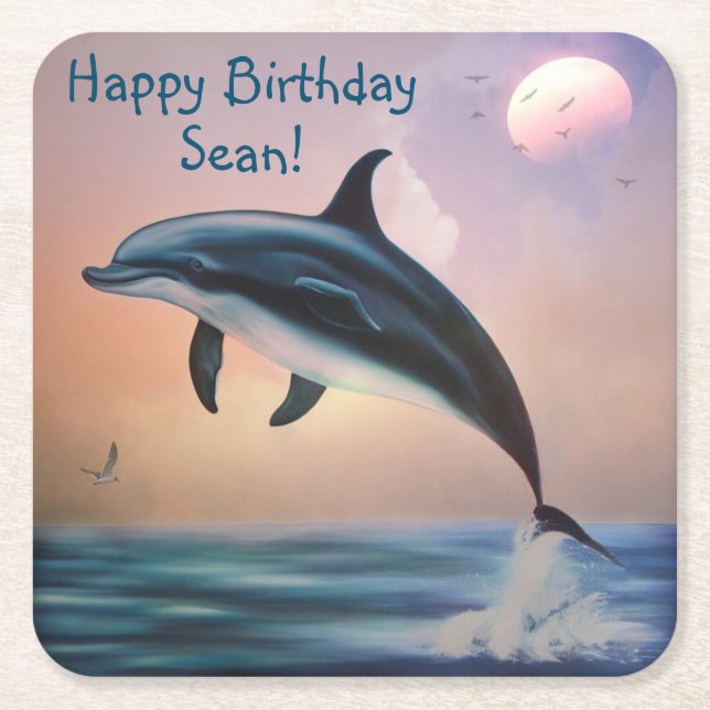 Lycklig Dolphin Underlägg Papper Kvadrat (Framsidan)