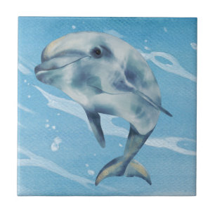 Lycklig Dolphin Watercolor Beach Ocean Kakelplatta