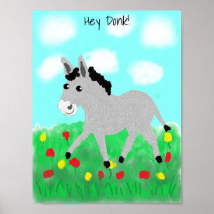 Lycklig Donkey in Flower Meadow Poster