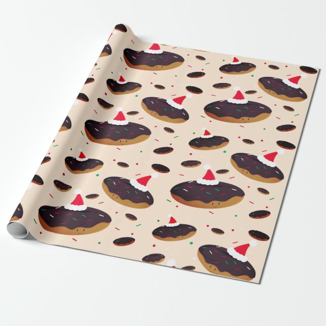 Lycklig Donut Santa Hats Mönster Chocolate Frostin Presentpapper (Utrullad)
