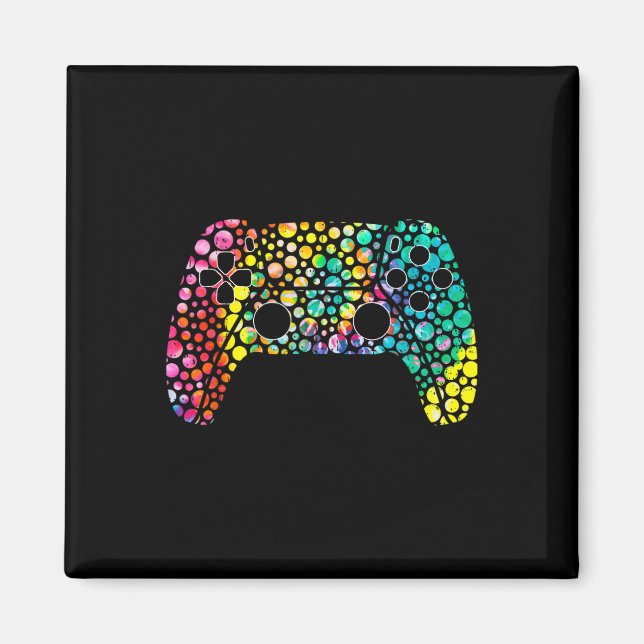 Lycklig Dot Day Gamers Boy Game Controller färgsta Magnet (Framsidan)