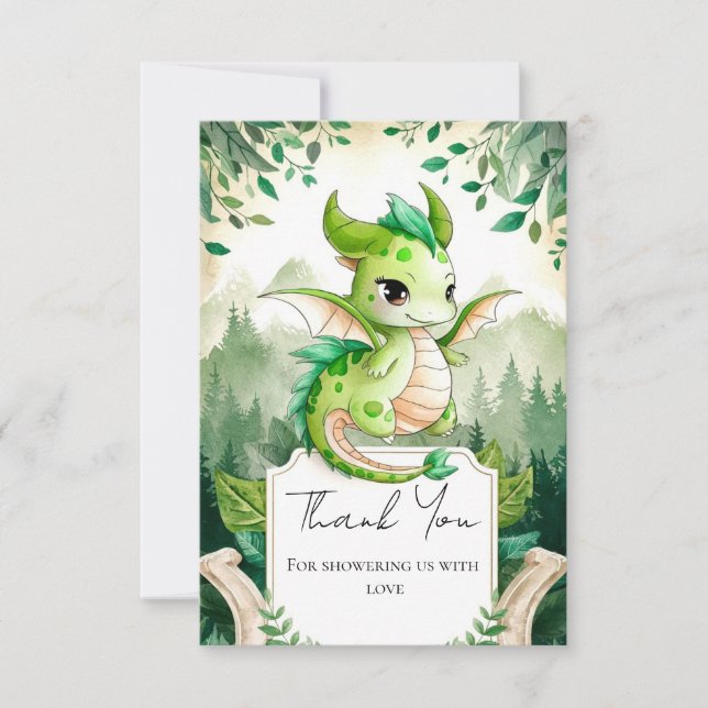 Lycklig Dragon Baby Shower Tack Kort (Framsida)