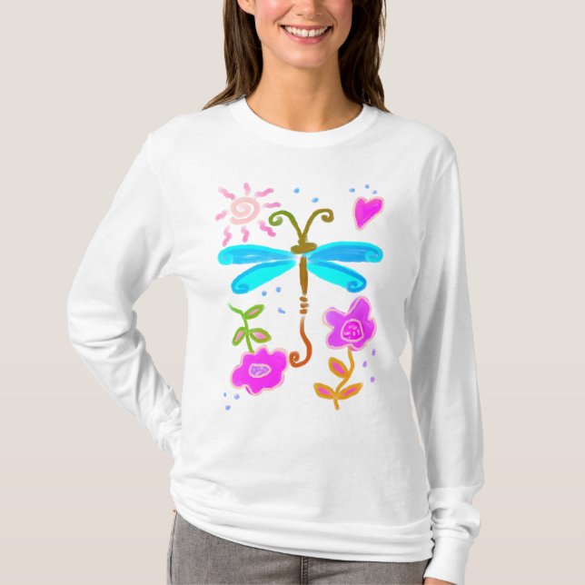 Lycklig Dragonfly Abstrakt Art till Bära T Shirt (Framsida)