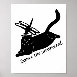 Lycklig Dragonfly Arg Cat lustig svart Poster