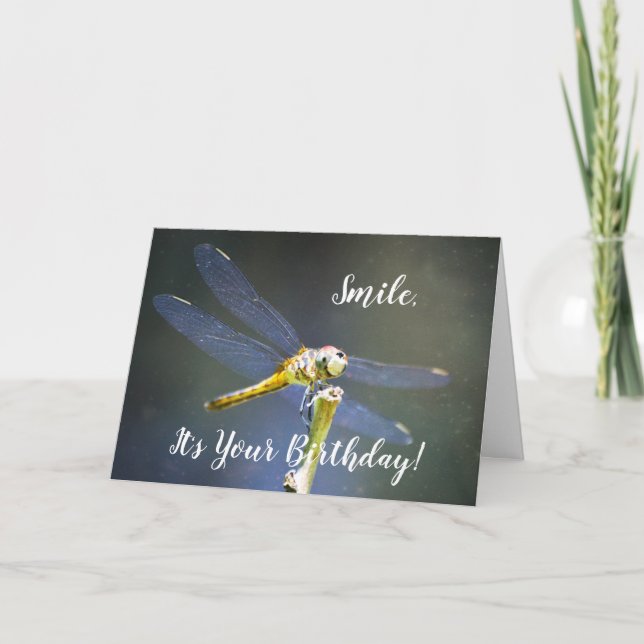 Lycklig Dragonfly Birthday Card Kort (Framsida)