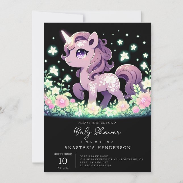 Lycklig Dreamy Unicorn Baby Shower Inbjudningar (Framsida)
