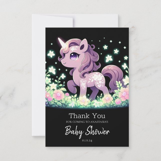 Lycklig Dreamy Unicorn Baby Shower Tack Kort (Framsida)
