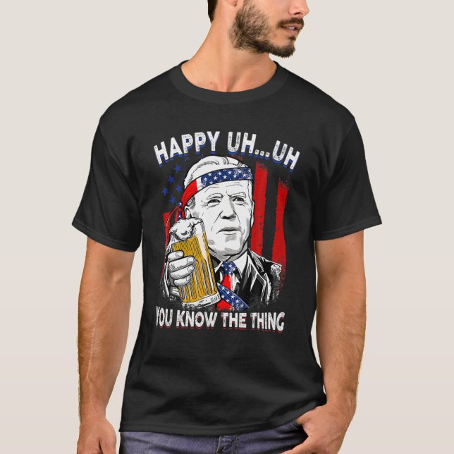 Lycklig du känner till Sak Biden American Flagga 4 T Shirt (Framsida)
