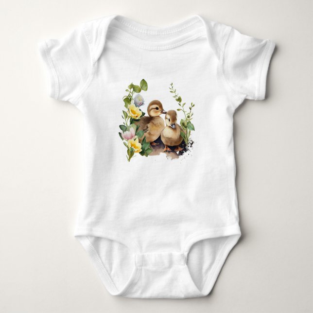 Lycklig Ducklings with Flowers T Shirt (Framsida)