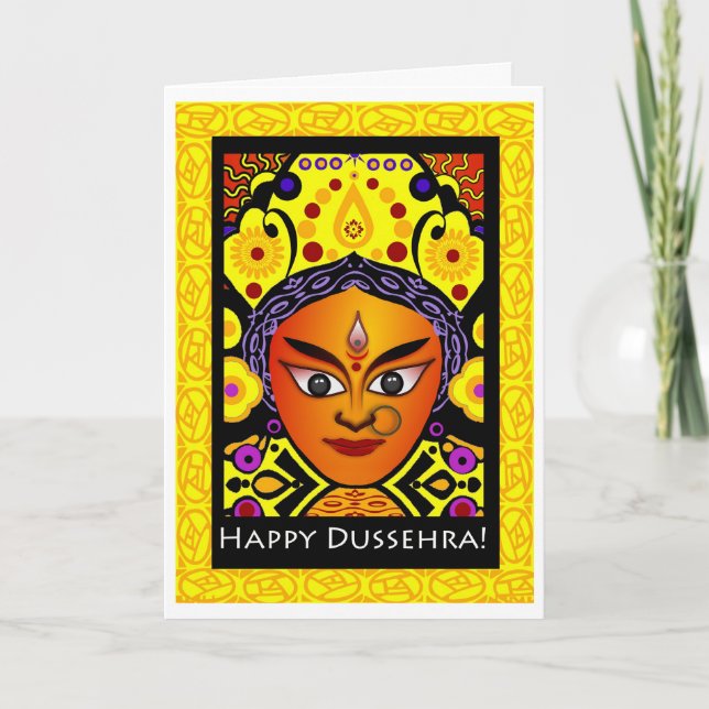 Lycklig Dussehra, Goddess Durga-hälsningskort Kort (Framsida)