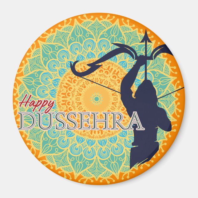 Lycklig Dussehra Lord Ram med Bow & Arrow Chakra B Magnet (Framsidan)
