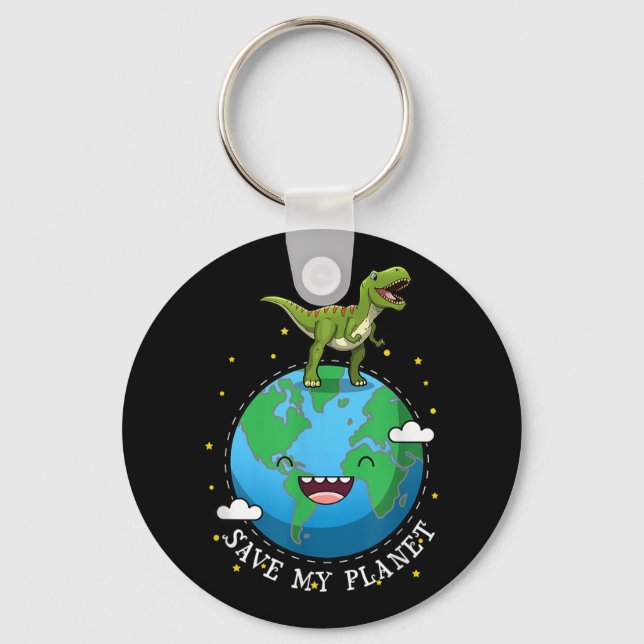 Lycklig Earth Day 2019 Dinosaur T-rex Kids Boy Spa Nyckelring (Framsida)