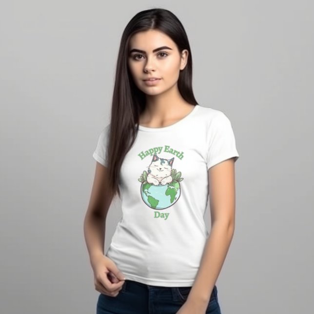 Lycklig Earth Day Cat Graphic Unisex T Shirt (Skapare uppladdad)
