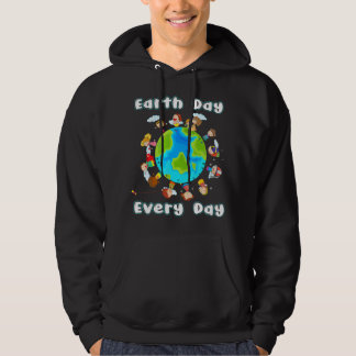 Lycklig Earth Day Children Värld runt Earth Da Hoodie