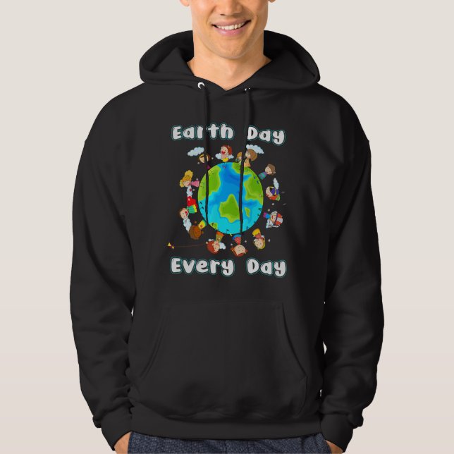 Lycklig Earth Day Children Värld runt Earth Da Hoodie (Framsida)