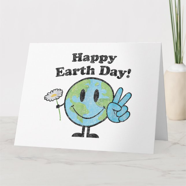 Lycklig Earth Day Cute Fredstecken Flower Distress Kort (Framsida)