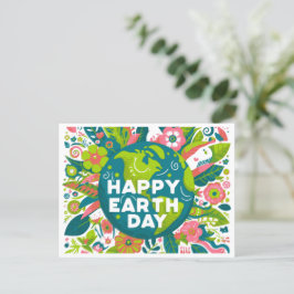 Lycklig Earth Day Flowers Helg Vykort