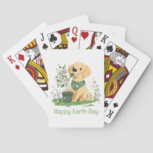 Lycklig Earth Day Golden Retriever Hund  Casinokort (Baksidan)