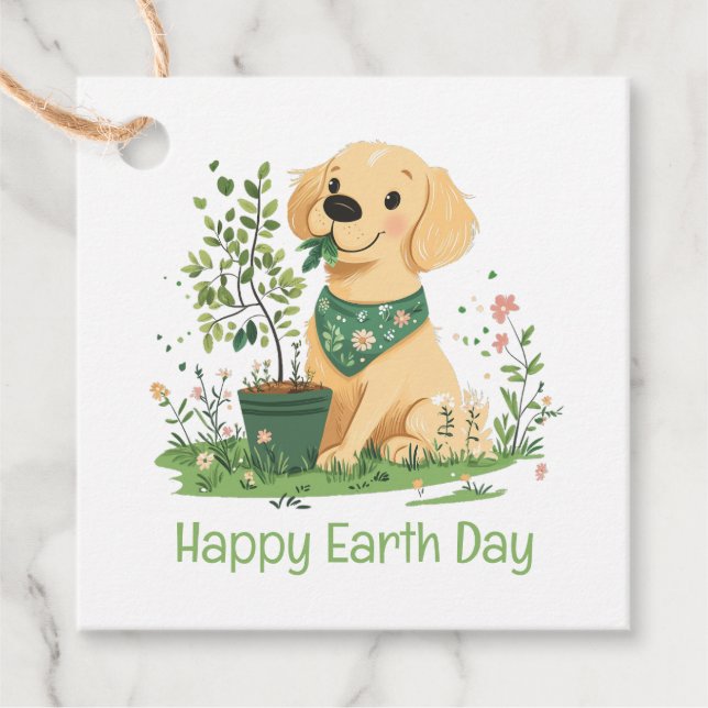 Lycklig Earth Day Golden Retriever Hund  Gåvor Etiketter (Framsida)