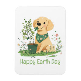 Lycklig Earth Day Golden Retriever Hund  Magnet