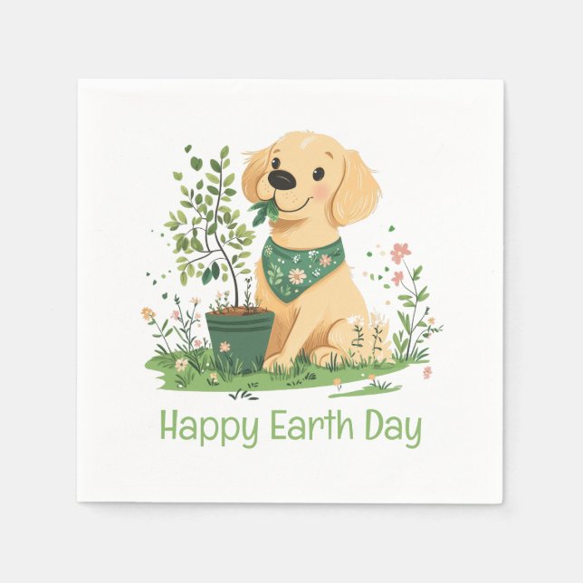 Lycklig Earth Day Golden Retriever Hund  Pappersservett (Framsidan)