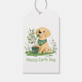 Lycklig Earth Day Golden Retriever Hund  Presentetikett