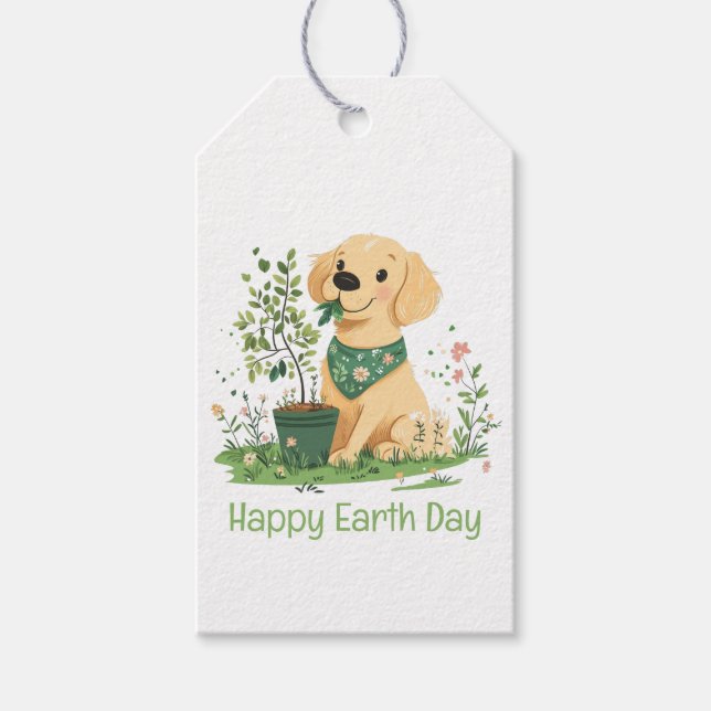 Lycklig Earth Day Golden Retriever Hund  Presentetikett (Framsidan)