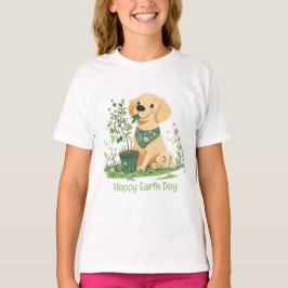 Lycklig Earth Day Golden Retriever Hund  T Shirt