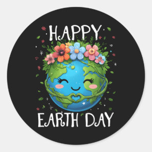 Lycklig Earth Day Heart Blommigt Earth Day Boys Wo Runt Klistermärke