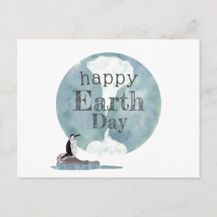 Lycklig Earth Day Penguin and Planet Vykort