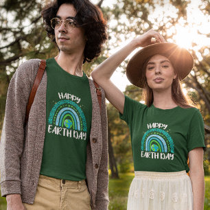 Lycklig Earth Day Planet med regnbåge T Shirt