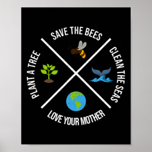 Lycklig Earth Day Plant Träd Clean Seas Spara Bes Poster