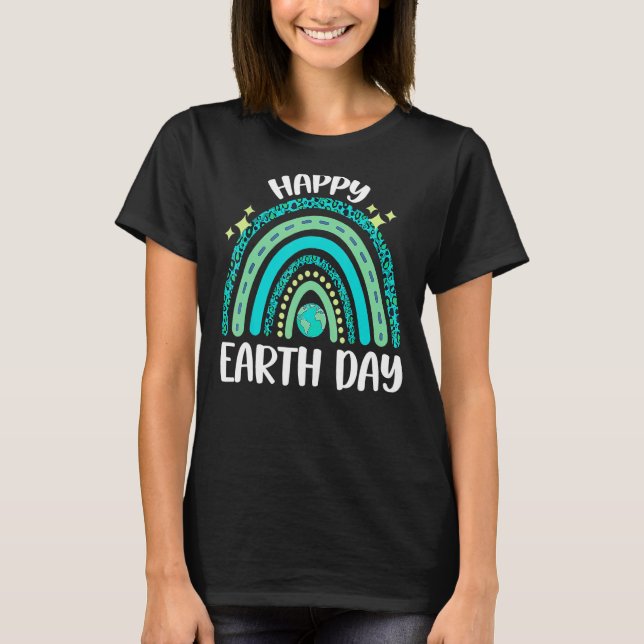 Lycklig Earth Day Rainbow Leopard Grönt Earth Day  T Shirt (Framsida)