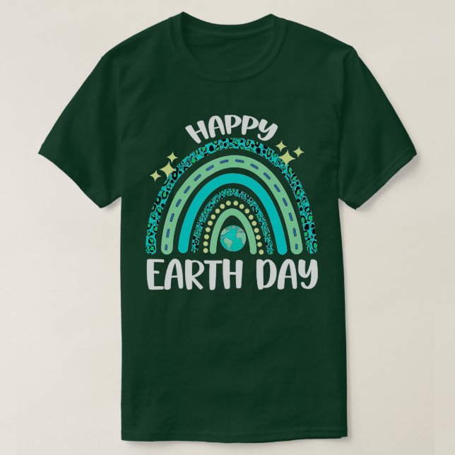 Lycklig Earth Day Rainbow Leopard Grönt Earth Day  T Shirt (Design framsida)