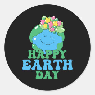 Lycklig Earth Day Shirt Cute Earth Day Manar Women Runt Klistermärke