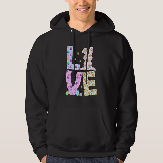 Lycklig Easer Kärlek Bunny Eggs Hunter Påsk Girls Hoodie (Framsida)