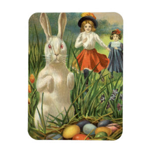 Lycklig Eastertide Vintage Påskhare och barn Magnet