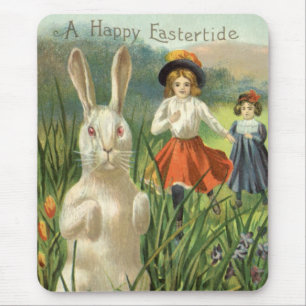 Lycklig Eastertide Vintage Påskhare och barn Musmatta