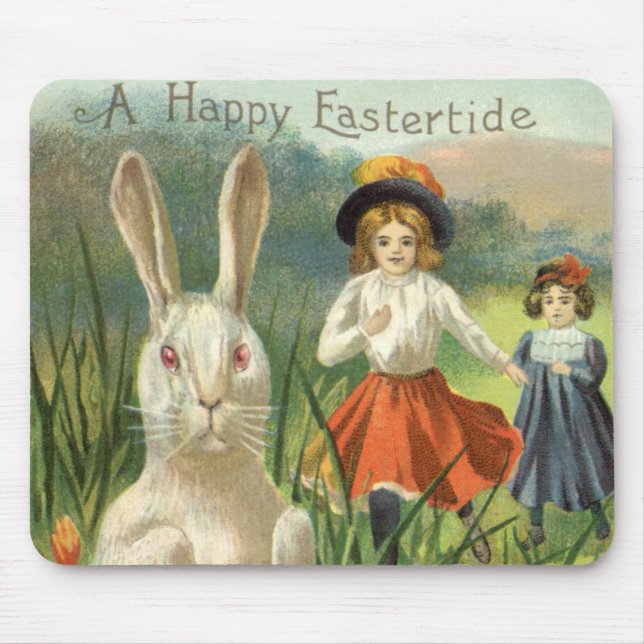 Lycklig Eastertide Vintage Påskhare och barn Musmatta (Framsidan)