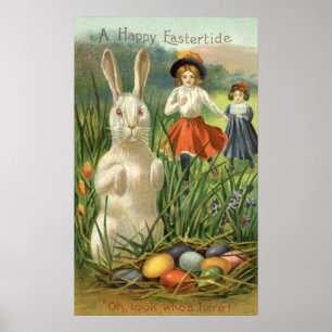 Lycklig Eastertide Vintage Påskhare och barn Poster